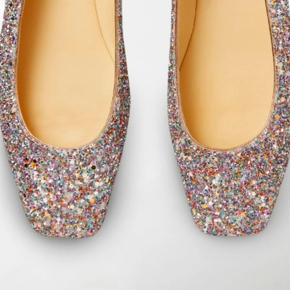 Jimmy Choo Multicolor Glitter Square-Toe Flats - Picture 1 of 15